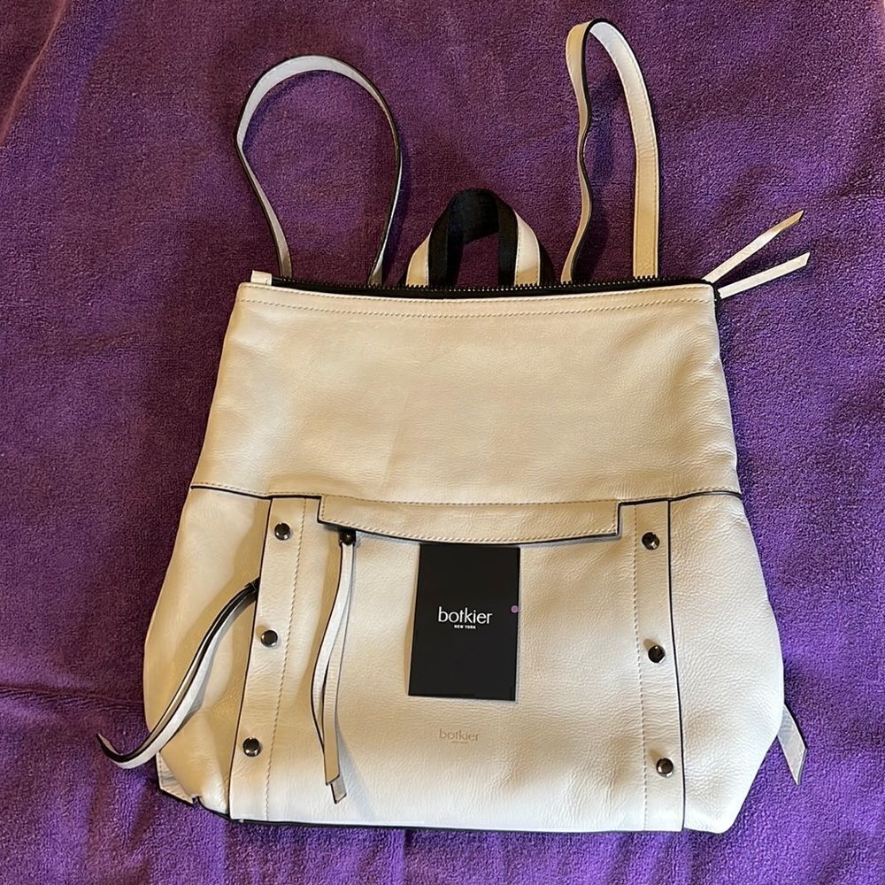 Botkier backpack white leather silver colored studs lots of zippered pockets EUC - Picture 2 of 16